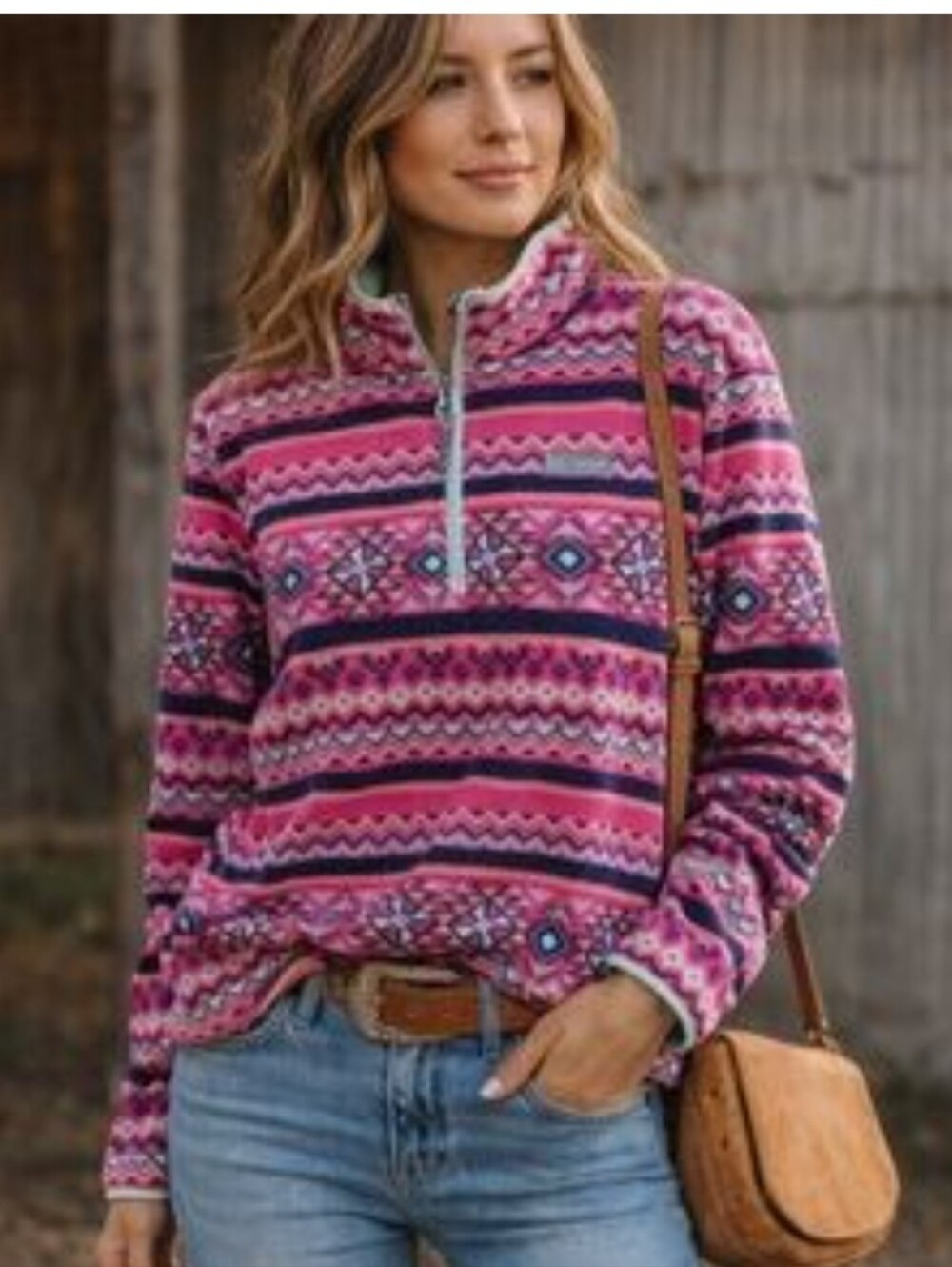 Love & Pineapples Aztec Fleece Pullover Sz S Soft 1/4 Zip Western Preppy